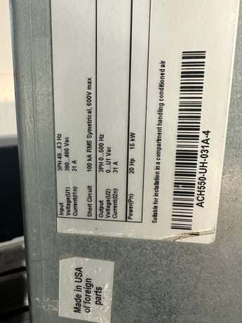 20 HP ABB, ACH550-UH-031A-4, AC drives, 31 amp, 480 Volts, 3 phase, serial #2083301888 - Image 3