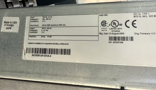 20 HP ABB, ACH550-UH-031A-4, AC drives, 31 amp, 480 Volts, 3 phase, serial #2083301888 - Image 5