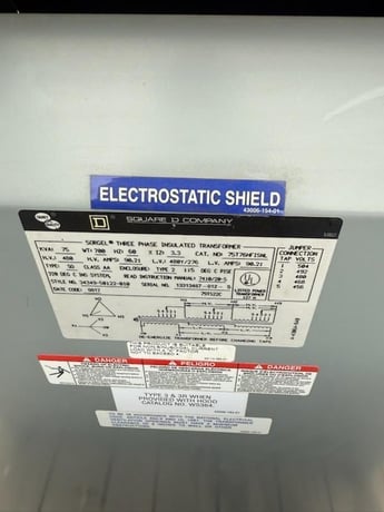 75 KVA 480 Primary, 480Y/276 Secondary, Square D #34349-50122-010, 3 phase Insulated Transformers, class AA - Image 6
