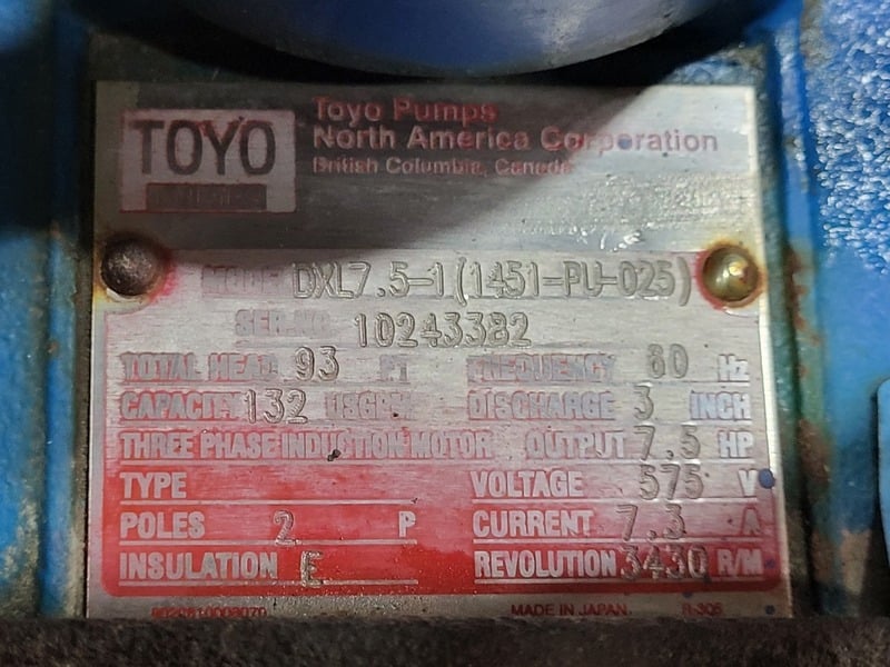 132 GPM @ 93' TDH, Toyo #DXL7.5-1, submersible pump with control panel, 7.5 HP - Image 6