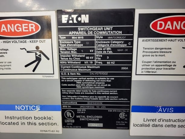 Eaton #MMVA01N100Y, 5000 Volts Mini-MVS metal enclosed load interrupter switchgear assembly, 200 amp, new - Image 2