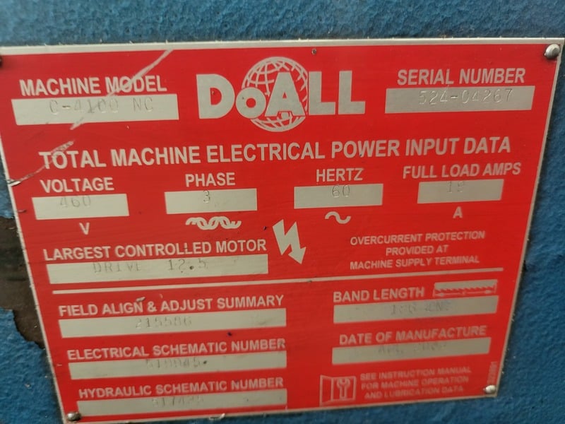 14" x 16" DoAll #C-4100NC, prog automatic horizontal band saw, 40-360 FPM, 1.5" x 0.05" x 183" blade, 21" - Image 7