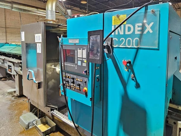Index #C200, cnc lathe, 65" mm bar, 5k RPM, C200-4D Control, conveyors, chiller, filter, 2008 - Image 1