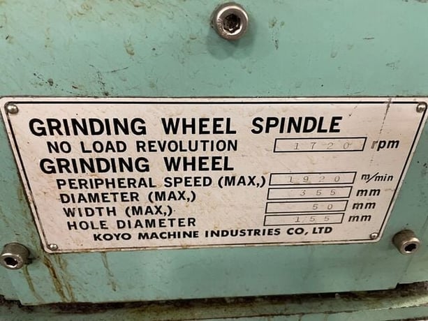 Koyo #HD3C, rotary style horizontal disc grinder, 1740 RPM, 10 HP motor, 12" x 1.9" x 6.1" wheel, 1999 - Image 4