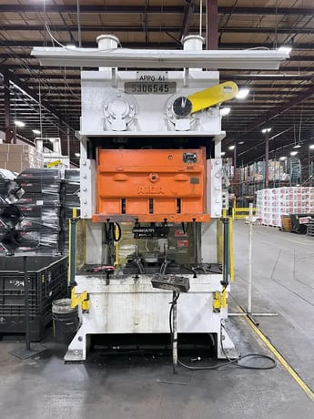 100 Ton, Aida #PD010, mechanical press, 6.6"stroke, 2.9"adj., 50 SPM, 64.9"x23.5" bolster area - Image 1