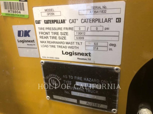 Caterpillar Mitsubishi GP25N5, Forklift, 1452 hours, S/N: AT35A11832, 2022 - Image 6