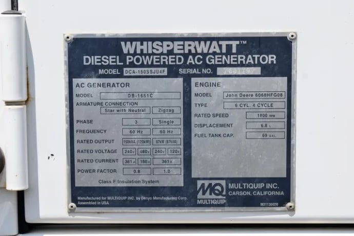 120 KW Multiquip #6068HFG08, diesel industrial generator, voltage selector switch, 2018 - Image 6
