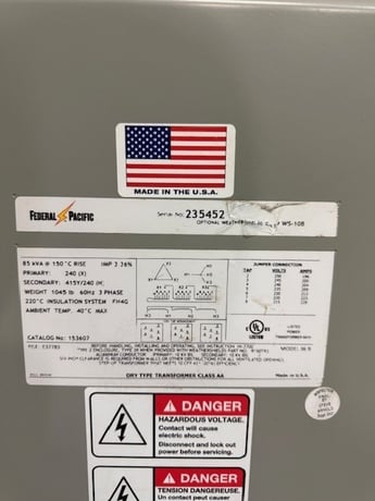 85 KVA 240 Delta Primary, 415Y/240 Secondary, with taps - Image 2