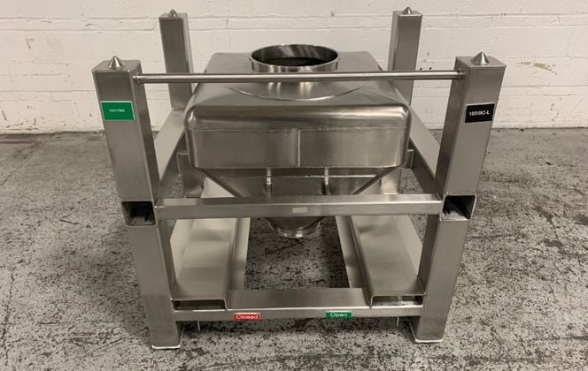 Meto, IBC, Stainless Steel, 185 liter capacity, 27" x 27" straight side w/18" Cone, 11" Top Opening, 7.5" - Image 1