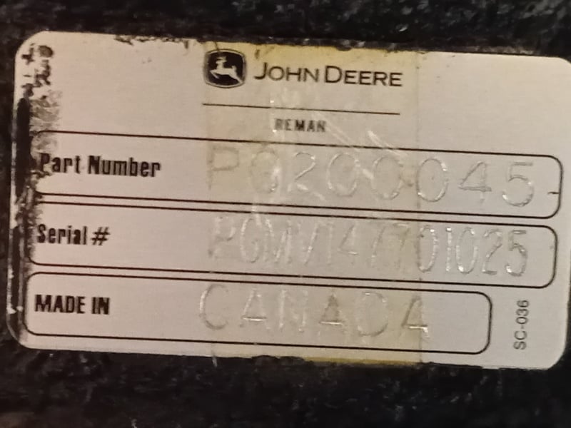 John Deere #PG200045, hydraulic propel motor, fits excavator 850D, 800C, 650D, refurbished, rebuilt - Image 2