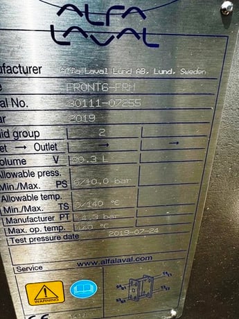 Alfa-Laval #Steritherm-PHE Sugar 7000 kg/hr., 66 GPM, 316 Stainless Steel, unused, 2019 - Image 6