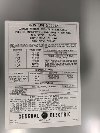600 Amp. General Electric, TMP3L6R, Meter Mod III, 208Y/120 VAC, 3 Phase, 4 Wire, 3R - Image 5
