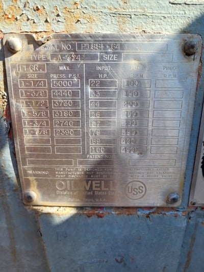 28 GPM @ 5000 psi, National Oilwell #A-324, triplex injection pump - Image 5