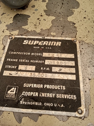 600 HP Superior #MW-62, reciprocating compressor, 2 throws, 2 stages, 900 RPM, Superior 6G-825 engine, 1989 - Image 9