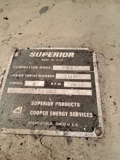 600 HP Superior #MW-62, reciprocating compressor, 2 throws, 2 stages, 900 RPM, Superior 6G-825 engine, 1989 - Image 10