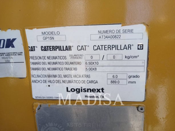 Cat GP15N5, Forklift, 16616 hours, S/N: AT34A00822, 2018 - Image 6