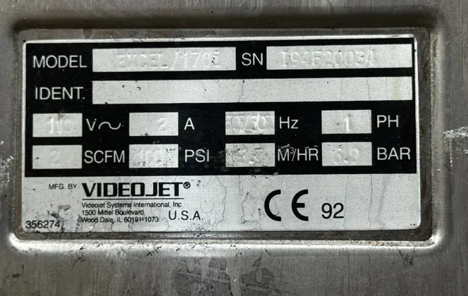 Videojet #Excel-Series-170, Coder, 2 scfm, 100 psi, 110 V - Image 1