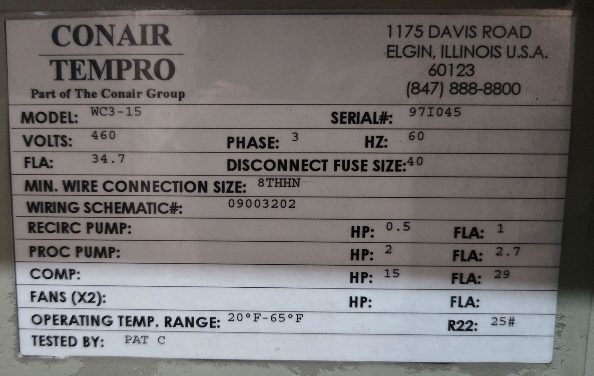 Conair Tempro #WC3-15, Air Cooled Chiller, R22, 460 V., 3 phase, 34.7 FLA, 20-65°F - Image 10