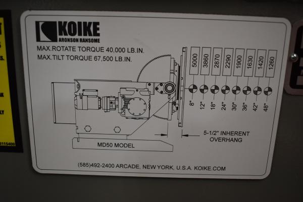 5000 lb. Koike Aronson #MD-50, welding positioner, 36" x36" tbl., hand pendant controller, foot pedal - Image 7