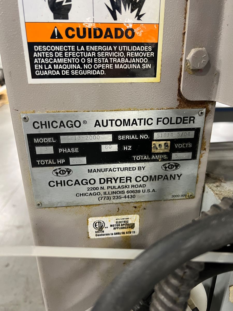 1-Lane Chicago #S-13-2000, Folder Crossfolder w/ Stacker & Conveyor, R.H. Discharge, 208 V., 2004 - Image 2