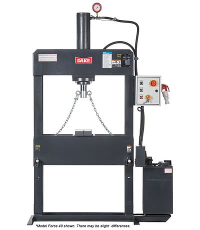 100 Ton, Dake #Force-100, H-Frame Press, 100 mm Ram diameter, 19" Ram Travel, 180 mm Bore, 35" max Ram to - Image 1
