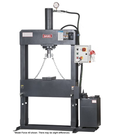 100 Ton, Dake #Force-100, H-Frame Press, 100 mm Ram diameter, 19" Ram Travel, 180 mm Bore, 35" max Ram to - Image 3