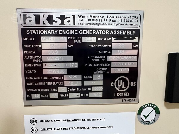 65 KW Aksa, stationary generator set, 3-phase, John Deere 4045 engine, enclosure - Image 5