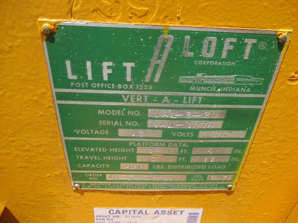 500 lb. Lift-A-Loft #VAL-3-20, " Vert-A-Lift" platform lift, 19' 5" lift height - Image 10