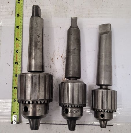 Jacobs, Drill Chucks, (1) 0-12" capacity, (1) 0-3/8" capacity & (1) 5-20 mm capacity, #4 Morse Taper, Set of 3 - Image 1