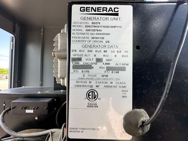 275 KW Generac #SD0275, diesle generator set, 277/480 Volts, 130 hours, 449 HP @ 1800 RPM, Iveco/FPT 10.3L - Image 10