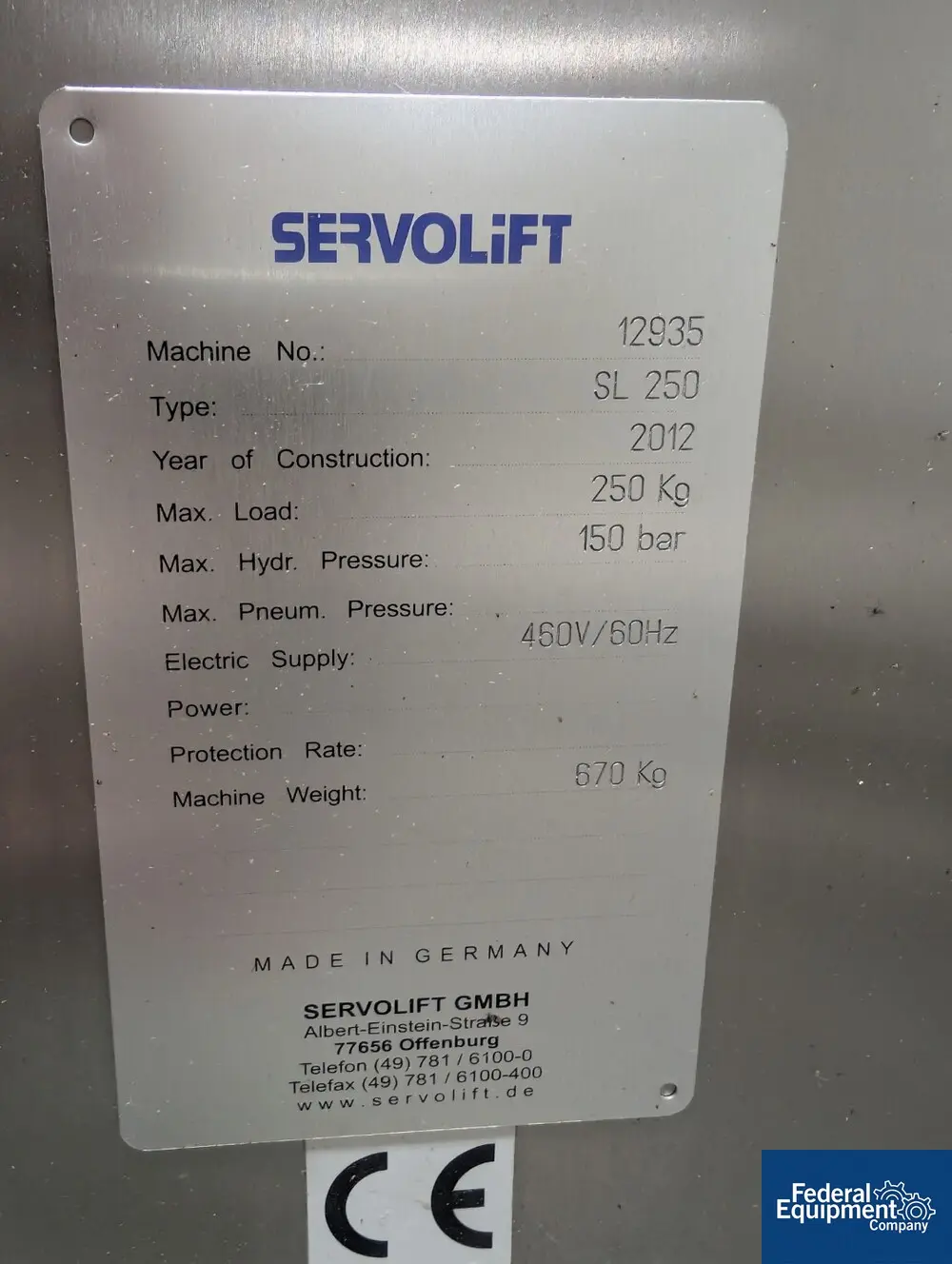 551 lb. ServoLift #SL250, Drum Handler, 460 V., 2012 - Image 2