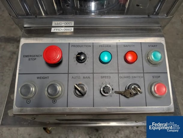 6 Ton, Riva #Piccola-B-C, Tablet Press, 10 stations, keyed upper guides, 16mm diameter x 18mm fill max, force - Image 6