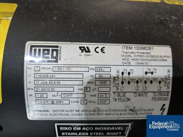 1.5 HP 3490 RPM WEG #HYPRO-00156OS1BJP56J, ODP, FR.E56J, 115/208-230 Volts, w/ pump & switch, 2013 - Image 4