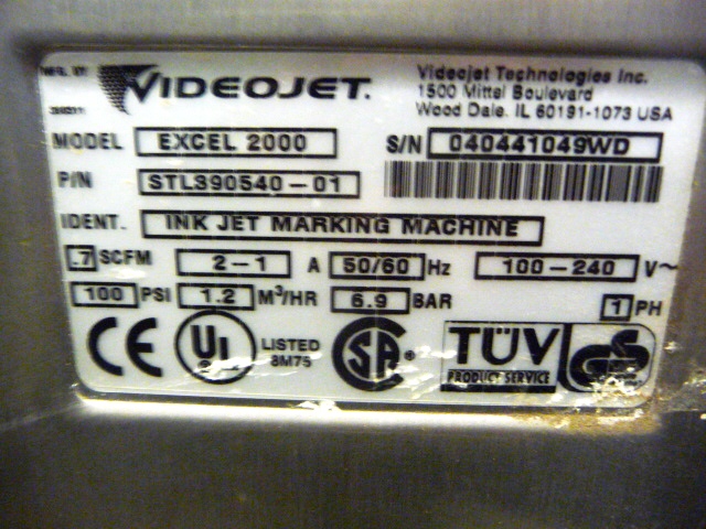 Video Video Jet #EXCEL2000, ink jet printer, serial #040441049WD - Image 4