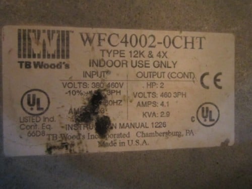 TB Woods #WFC-4002-OCHT, AC inverter, 2 HP, 460 Volts, type 12K & 4X - Image 2