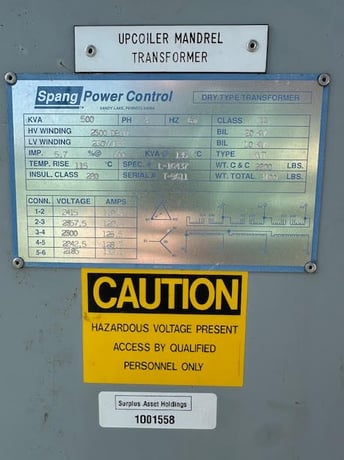 500 KVA 2300 Delta Primary, 230Y/133 Secondary, Sprang, dry type - Image 3