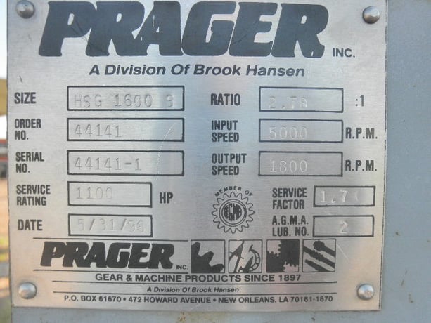 1870 HP @ 5000 RPM, Prager #HSG1600S, parallel shaft gearbox, 1800 RPM output, 2.78 ratio - Image 7
