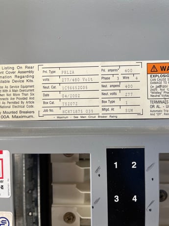 400 Amp. Cutler Hammer, PRL2A, Panelboard, 277/480 Volts 3PH 4W 42Cir Indoor Encl FD3225 MLO P578 - Image 5
