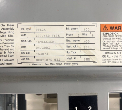 400 Amp. Cutler Hammer, PRL2A, Panelboard, 277/480 Volts 3PH 4W Indoor Encl 42 Circuit MLO P581 - Image 10