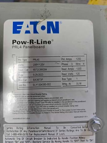 1200 Amp. Eaton, PRL4X, Panelboard, 208/120 Volts 3PH 4W MCB Main PDG53M1200E4RN P703, New - Image 2