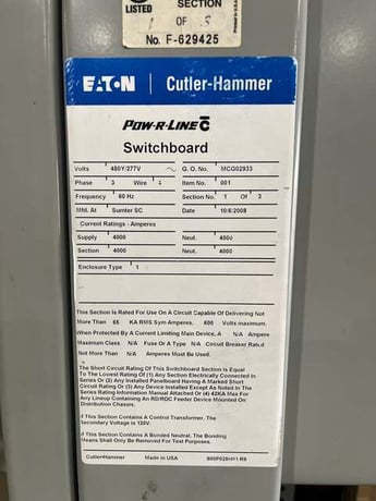 3000 Amp. Eaton, prlc switchboard 480/277 v. 3ph 4w mds6303hea w/ d - Image 3