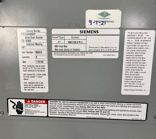 400 Amp. Siemens P1C42JX400ATF P1, Panelboard, 208/120 Volts 3PH 4W 42 Circuit MCB Indoor Encl B68 - Image 2