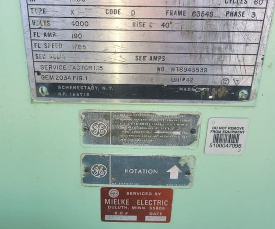 1500 HP 1785 RPM General Electric, Frame 6354S, type K, 1.15 service factor, 4000 Volts - Image 9