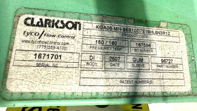 8" Clarkson, manual knife gate valve, Carbon steel constructin w/gum rubber lining, 150 psi, unused - Image 5