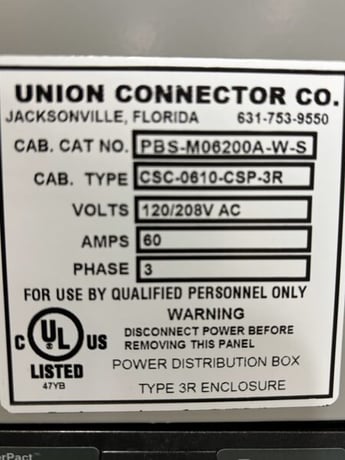 60 Amp. Union Connector #PBS-M06200A-W-S, 120/208 Volts docking station with camlocks - Image 5