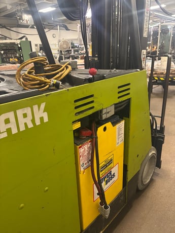 3800 lb. Clark #ESM1125, standup electric forklift, 186" lift height, 24" load center, batteries & charger - Image 3