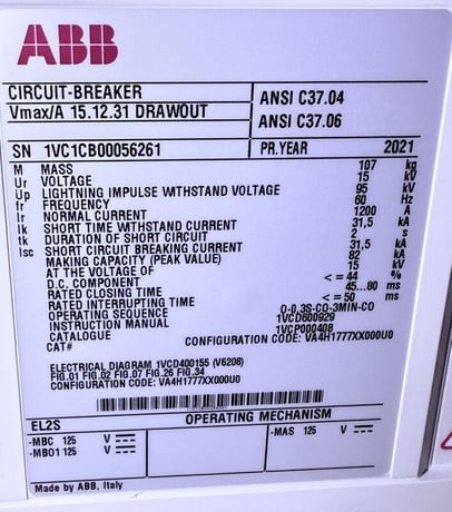 1200 Amps, ABB Circuit Breaker, VMAX/A 15.12.31, drawout, Cat #1VCP000408, Unused - Image 4