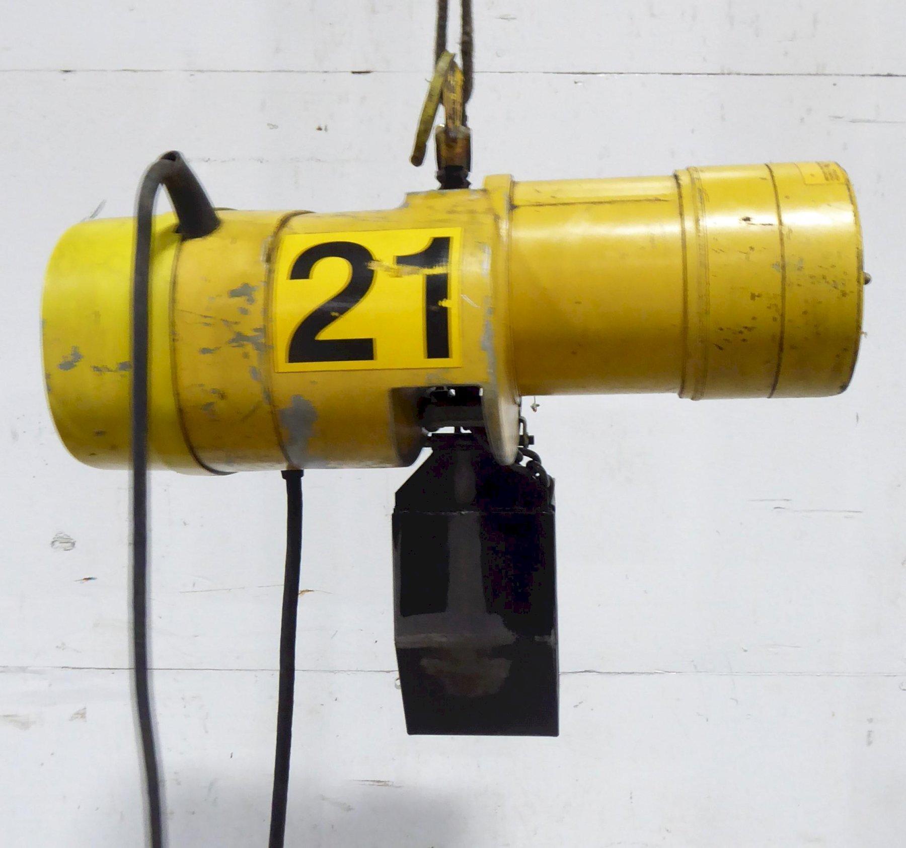 1/2 Ton, Budgit #115843-3, electric chain hoist, 1/2 HP, 16 FPM, chain bucket, pendant Control - Image 1