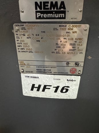 200 HP 1785 RPM Nidec, Frame H445TP H0200P2SLG-C, weather protected enclosure type 1, NRR, New Surplus - Image 3