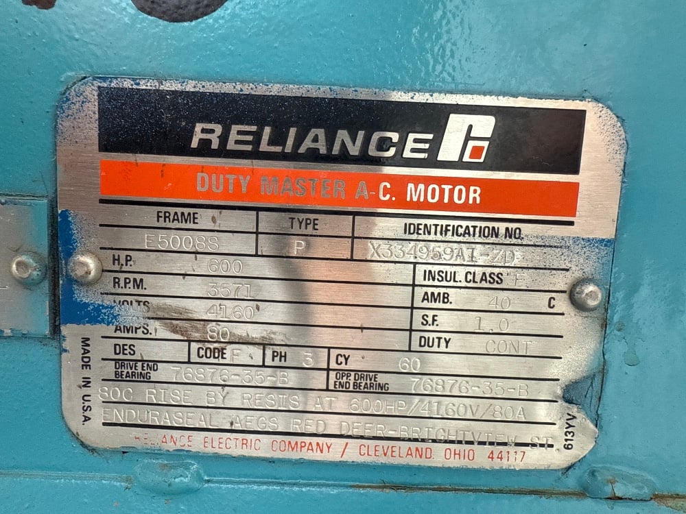 600 HP 3571 RPM Reliance, Frame 5008S, weather protected enclosure type 2, SB, 1.0 service factor, 4160 Volts - Image 1